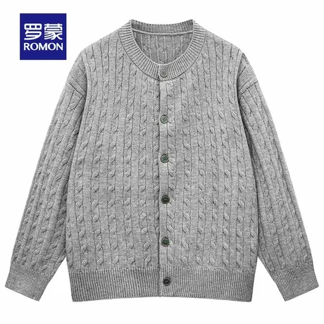 罗蒙男士潮流百搭圆领针织衫2025秋季新款保暖麻花纽扣开衫毛衣男商品大图