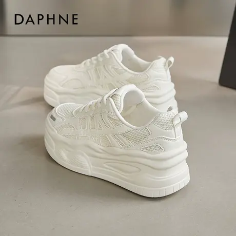 达芙妮蓝色板鞋子女款2025新款复古厚底网面小白鞋复古休闲德训鞋商品大图