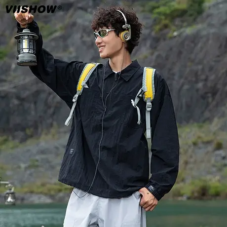 VIISHOW山系户外徒步半拉链套头衬衫男潮牌宽松运动耐磨百搭上衣商品大图