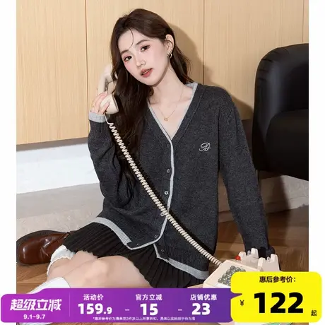 唐狮2025秋冬季女毛衣简约风设计假两件V领开衫宽松百搭时尚图片