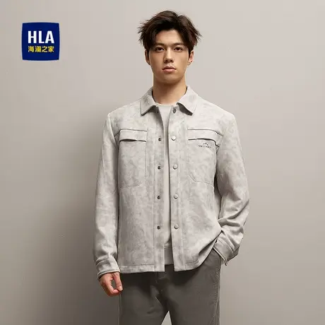 HLA/海澜之家工装风休闲翻领夹克25秋新斜纹按扣刺绣时尚外套男装图片