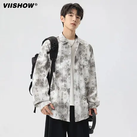 VIISHOW扎染衬衫男长袖春秋季2025新款青少年泼墨休闲衬衣外套潮商品大图