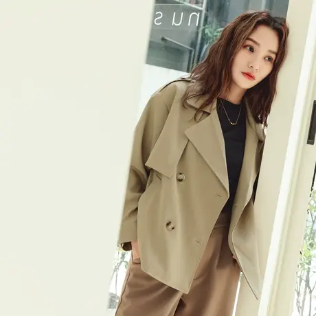 桔熊秋冬季宽松阔版设计感双排扣风衣炸街短款外套少女大码EA3236商品大图