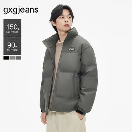 【3色可选】gxg.jeans男装 冬季保暖短款PU革立领羽绒服外套男商品大图