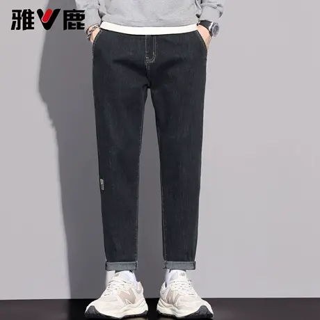 雅鹿 2025春秋新款男宽松直筒微锥牛仔裤青年时尚潮牌黑灰休闲裤商品大图