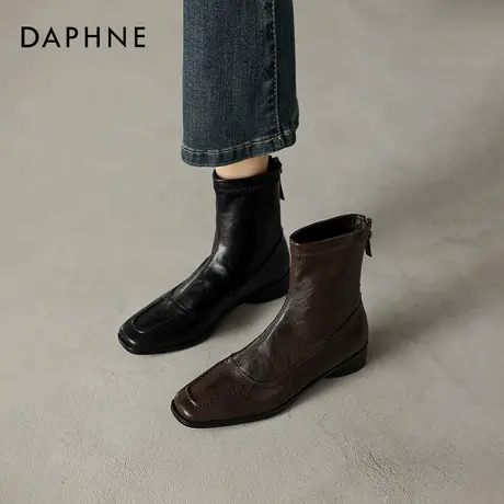 达芙妮方头短靴女款2026新款秋冬季加绒平底瘦瘦靴子切尔西马丁靴商品大图