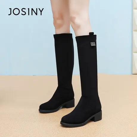 卓诗尼2025秋冬新款粗跟瘦瘦靴时尚舒适长筒靴潮流百搭优雅骑士靴图片