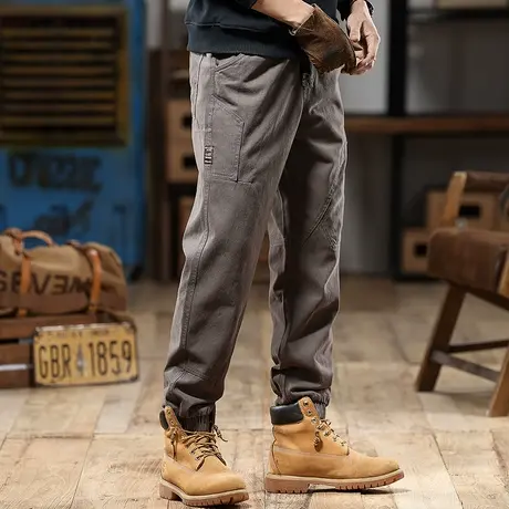 舒适休闲裤碳磨雪花绒斜纹高配精梳棉布宽松水洗大码百搭工装裤商品大图