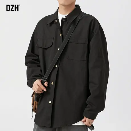男士黑色衬衫外套男纯棉工装夹克男款秋季高级感男装2023新款上衣商品大图