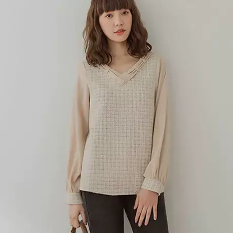 桔熊秋冬季通勤气质毛呢格子衫拼接长袖上衣女胖妹妹大码AB11785商品大图