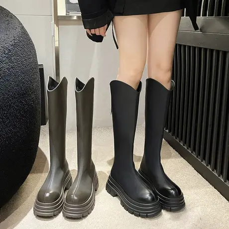 靴子女2023新款秋冬炸街ins洋气长筒靴粗跟高跟骑士靴时装瘦瘦靴商品大图