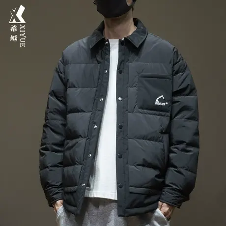 希越灰鸭绒衬衫式羽绒服男冬季宽松大码棉服加厚美式潮牌翻领夹克商品大图