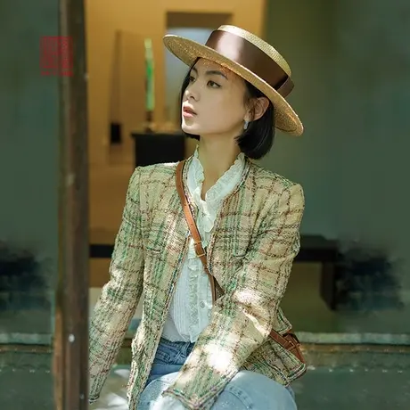 [小香风]EP雅莹高端系列 格纹编织粗花呢收腰外套 商场同款1222A图片