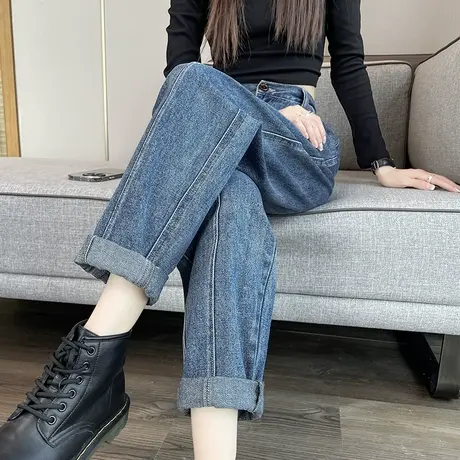复古哈伦牛仔裤女春秋季2024年新款高腰宽松显瘦直筒萝卜老爹裤潮商品大图