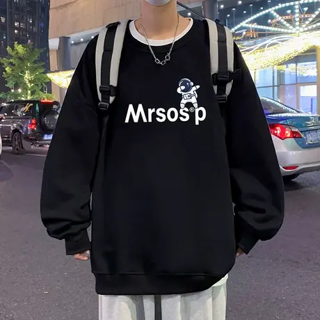 港风长袖卫衣男春秋新款ins潮牌宽松休闲打底衫情侣圆领加绒上衣商品大图