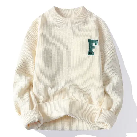 潮牌高端扭花刺绣毛衣男士2022秋冬季个性字母休闲针织衫男羊毛衫商品大图