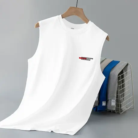 230g重磅纯棉背心男士夏季健身篮球跨栏运动无袖t恤白色宽肩坎肩商品大图