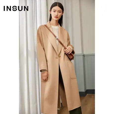 INSUN恩裳冬季廓形宽松长款毛呢大衣图片