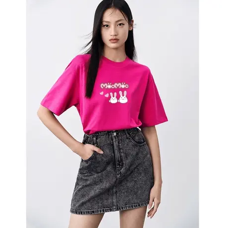 2023年新款火龙果色t恤女短袖夏季宽松设计感小众独特纯棉上衣ins图片