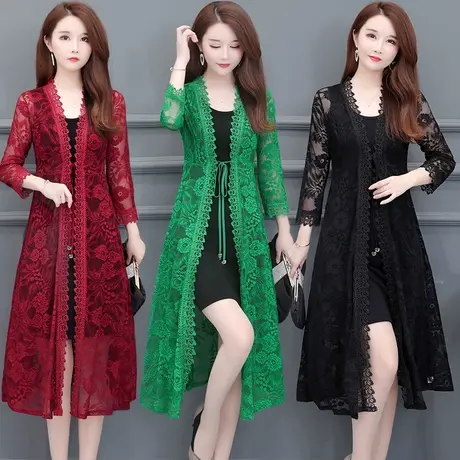 蕾丝防晒衣女中长款夏季薄款大码外套配裙子镂空开衫夏天外搭披肩图片