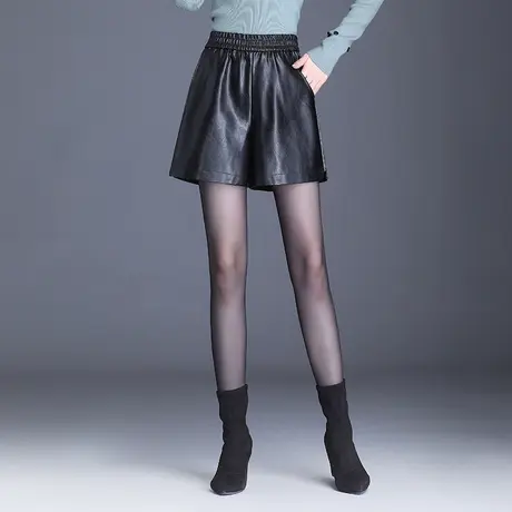 2023年新款松紧高腰皮短裤女春秋外穿PU皮裤百搭宽松阔腿裤靴裤潮商品大图