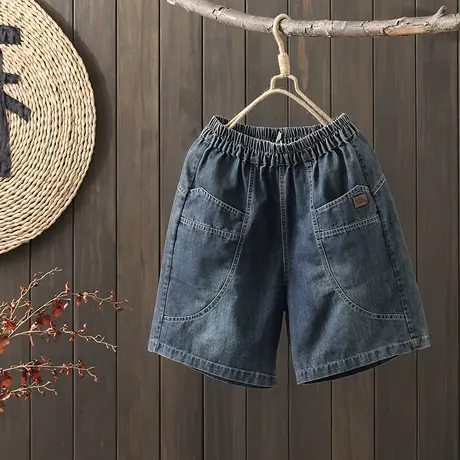 枫谜2022年夏装新款文艺复古贴标牛仔短裤女宽松显瘦百搭牛仔中裤图片