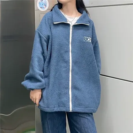 羊羔毛卫衣女2023秋冬季宽松韩版chic港风上衣小个子加绒加厚外套商品大图