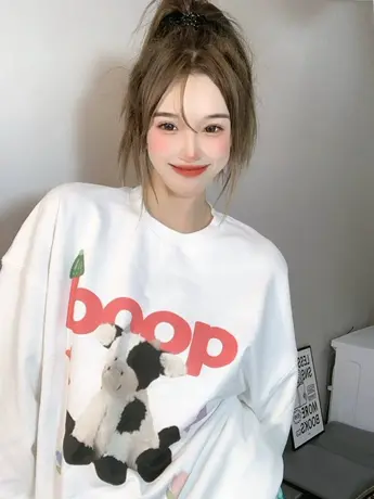 秋冬2024新款女卫衣oversize宽松外套加绒加厚圆领保暖慵懒风图片