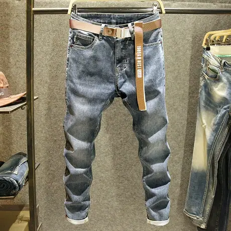 2024年新品牛仔裤男潮牌修身小脚裤蓝色韩版潮流弹力男裤夏季薄款商品大图