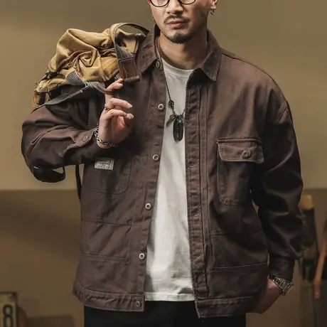 潮流百搭工装夹克休闲复古宽松大码外套男士长袖日系时尚宽松外套商品大图