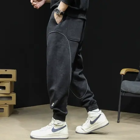 拼接运动裤男士2024新款春秋款大码休闲黑色裤子束脚卫裤春季男裤商品大图