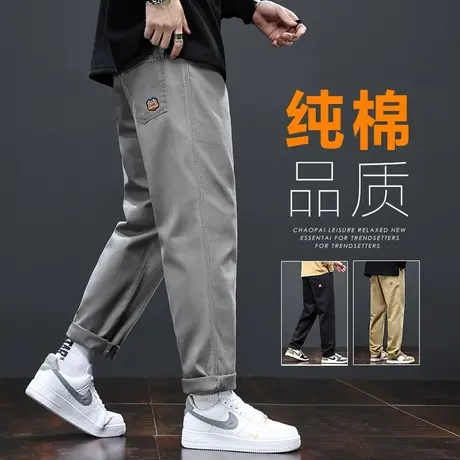 春秋款男装纯棉宽松阔腿休闲裤春季潮牌微喇叭美式工装春天男裤子商品大图