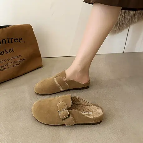 勃肯鞋女2023年春秋季新款法式温柔懒人一脚蹬单鞋平底包头半拖鞋商品大图