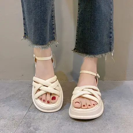 法式仙女小香风厚底凉鞋女夏季时尚配裙子2024新款爆款罗马沙滩鞋商品大图