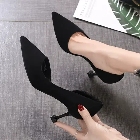 高跟鞋2020新款百搭夏款中空单鞋女仙女风黑色猫跟工作鞋凉鞋性感图片