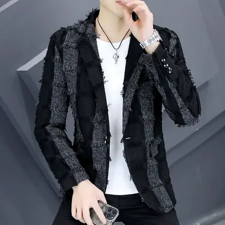 西装外套男士个性设计感撞色格子春秋季ins韩版痞帅气修身小西服商品大图