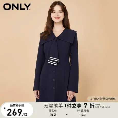 ONLY奥莱夏季气质海军领减龄收腰盐系长袖连衣裙女图片