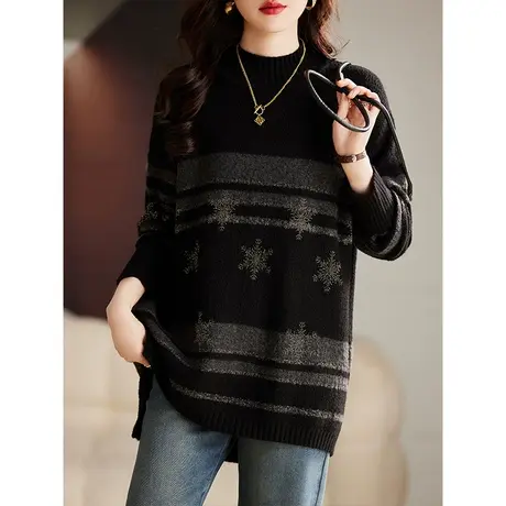 半高领毛衣女秋冬装2023新款大码宽松外穿慵懒风针织洋气显瘦上衣图片