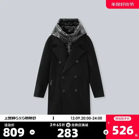 YATLAS亚锐男装2020冬季商场同款黑色毛呢大衣男潮图片