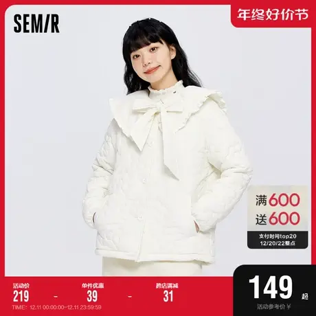 森马棉服女木耳边大翻领少女感花朵2023冬季上衣宽松外套甜美绗线图片
