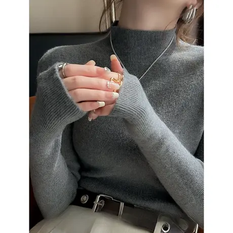 高级灰半高领软糯针织衫女冬季新款打底毛衣内搭套头保暖上衣服春图片