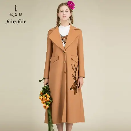 淑女屋秋冬装新款毛呢外套女中长款驼色呢子大衣女过膝修身图片