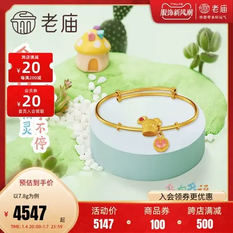 老庙黄金5D足金多肉多福福多多宝宝推拉珐琅童手镯生石花熊童子商品大图