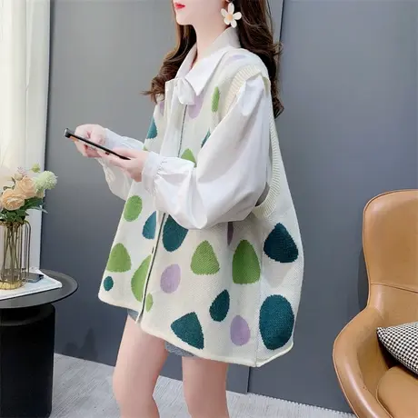 森系复古减龄针织开衫马甲背心女春季2024年新款宽松百搭甜美上衣商品大图