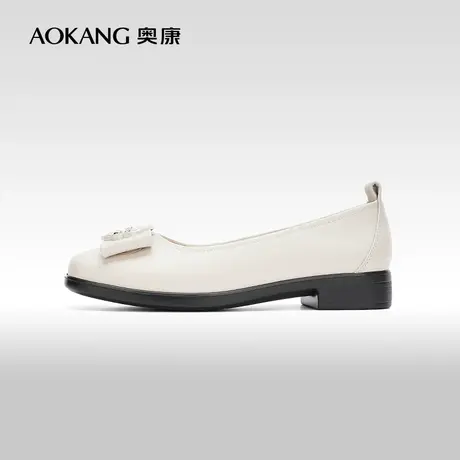 【门店发货】奥康女鞋 2024春季新款时尚真皮方扣百搭浅口单鞋图片