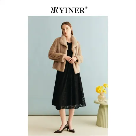 YINER音儿女装冬季法式优雅绒暖水貂毛皮真皮皮草立领外套图片