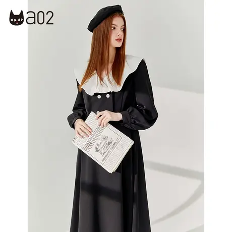 【黑宝石玫瑰】a02复古高级感连衣裙2023春撞色长裙显瘦通勤裙子图片