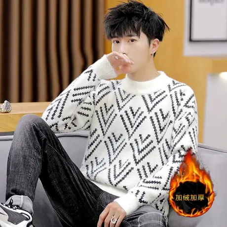 秋冬季加绒加厚半高领毛衣男士韩版潮流套头保暖针织打底衫男装MY商品大图