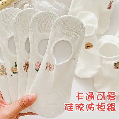 卡通可爱白色袜子女短袜浅口隐形船袜夏天薄棉袜大童少女初中学生图片