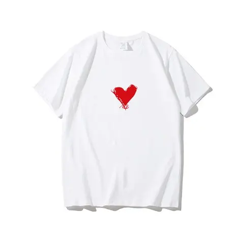 夏季新款小红心印花韩版圆领短袖T恤男女小清新半袖学生宽松体恤图片